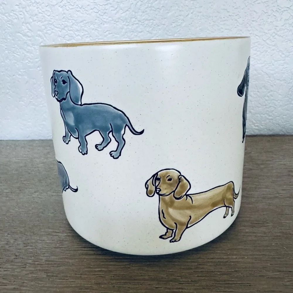 Dachshund Dog Speckled Ceramic Large Planter Plant Pot